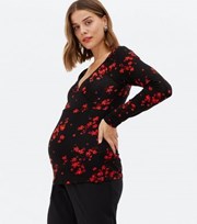 New Look Maternity Black Floral Long Sleeve Wrap Nursing Top